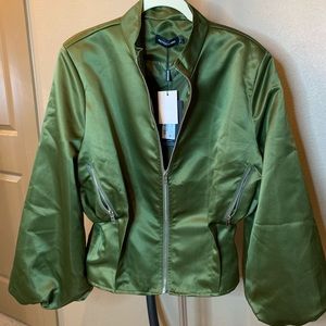 Green satin bomber jacket